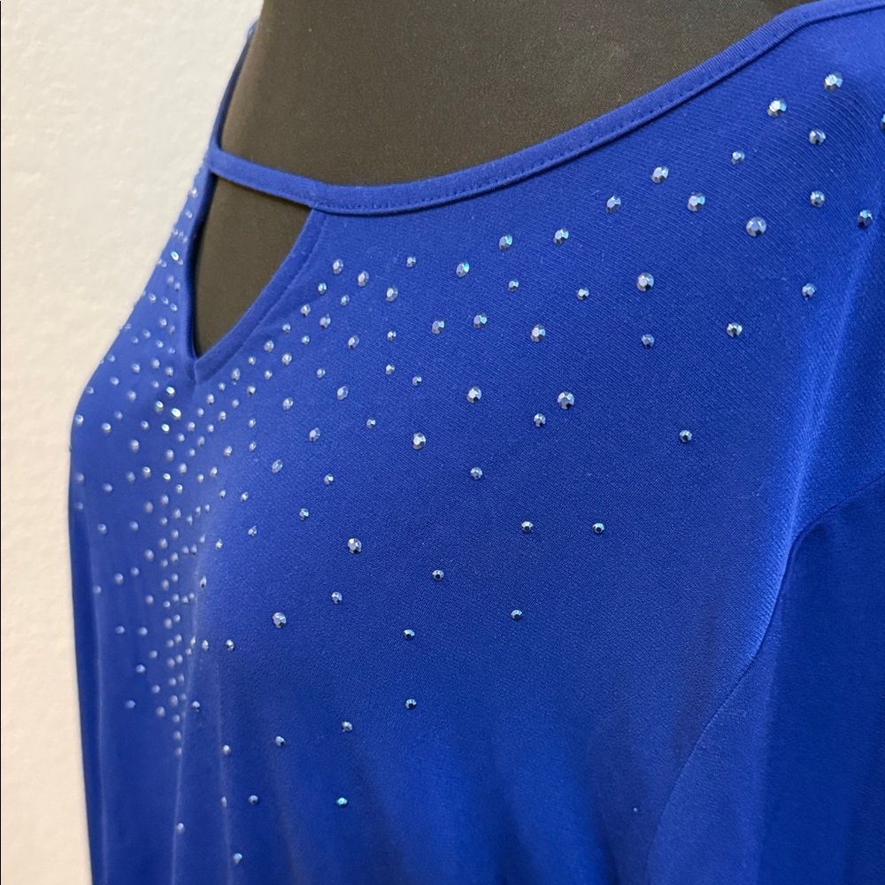 Catherines Royal Blue Long Sleeve Keyhole Top with Rhinestones - Picture 2 of 5